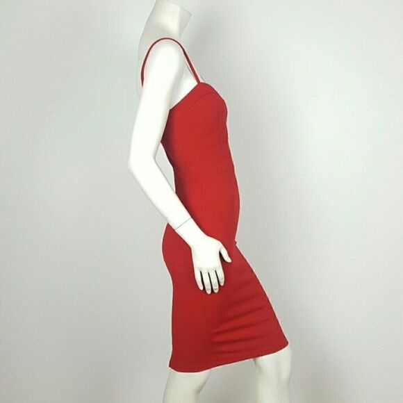 PRIVY Women's Midi Sheath Dress Spaghetti Strap Color Red - Picture 4 of 8